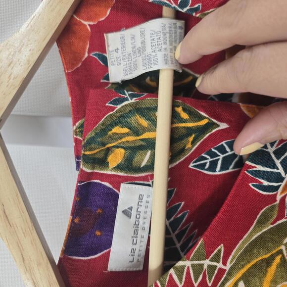 Vintage Liz Claiborne Petite Floral Linen Dress - Vibrant Red Floral - Picture 4 of 6